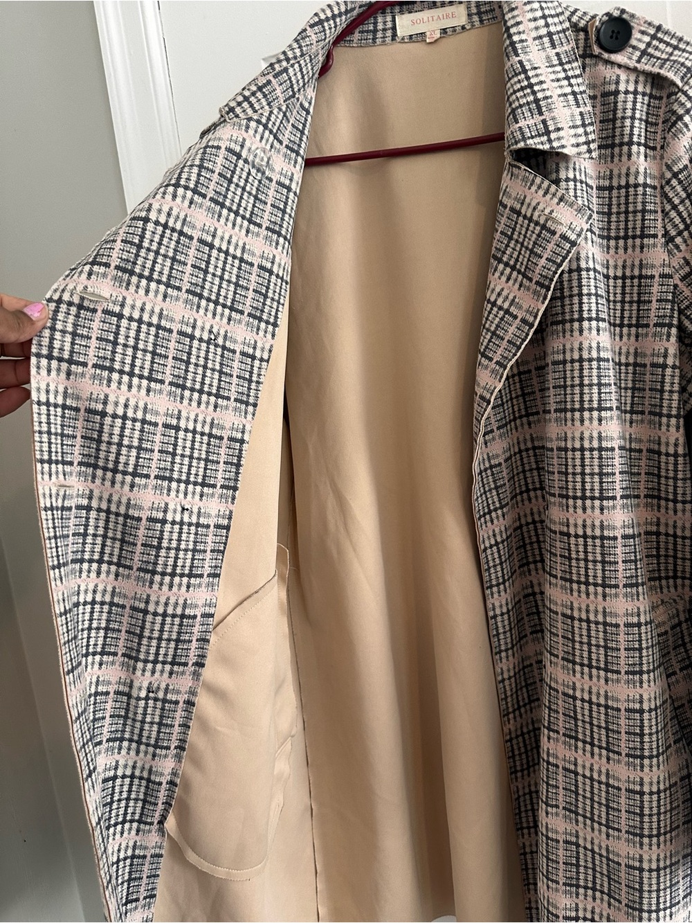 Solitaire Pink & Black Plaid Trench Coat - Picture 3 of 4